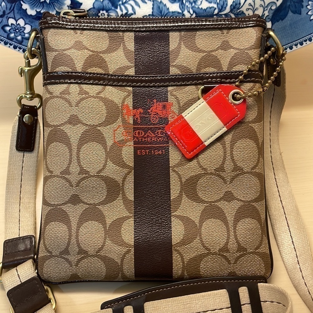 Coach Crossbody Logo Bag—Beautiful!!  Roomy—Pockets—Great Condition w/Minor Spot